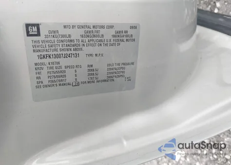 2007 GMC Yukon Slt from USA, damaged, VIN 1GKFK13007J247131
